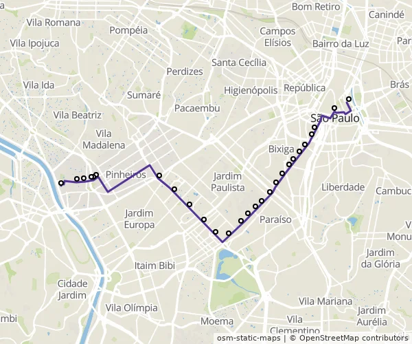 Mapa do itinerário da linha