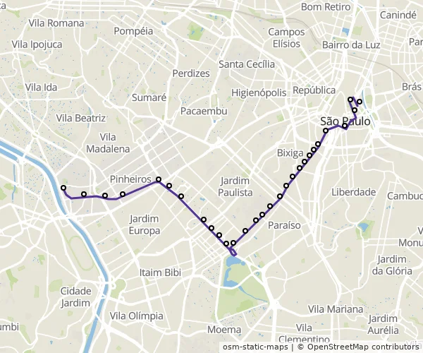 Mapa do itinerário da linha