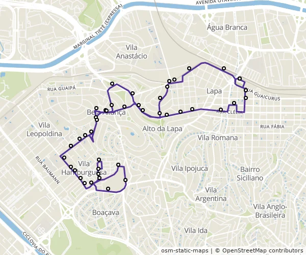 Mapa do itinerário da linha