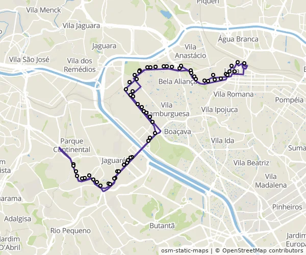 Mapa do itinerário da linha