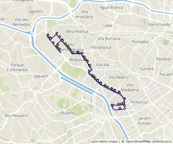 Mapa do itinerário da linha