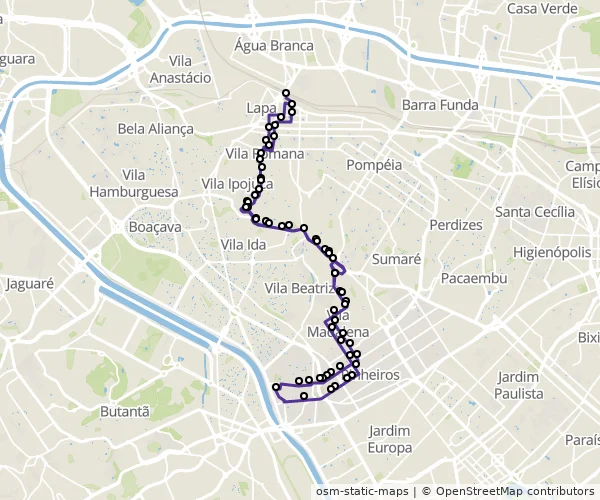 Mapa do itinerário da linha