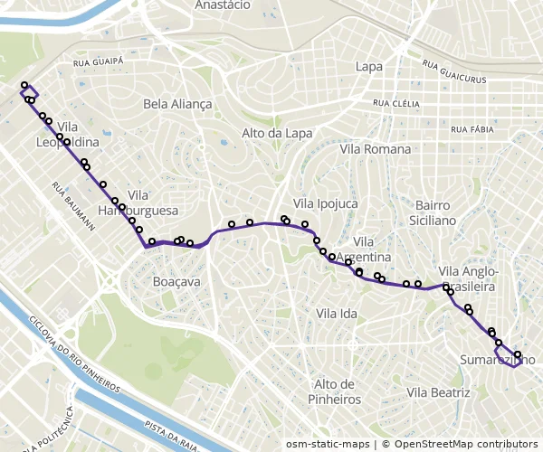 Mapa do itinerário da linha