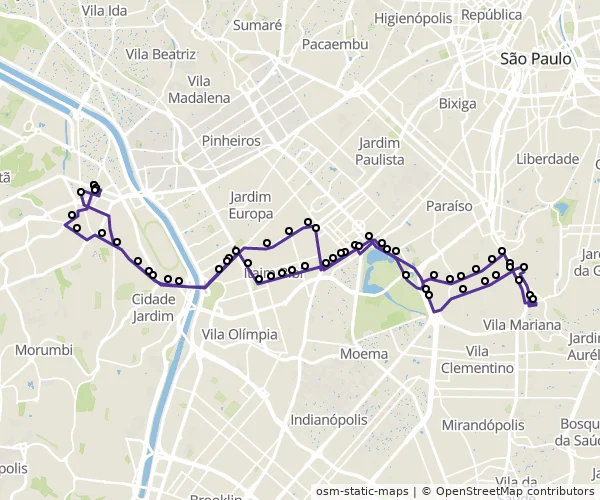 Mapa do itinerário da linha