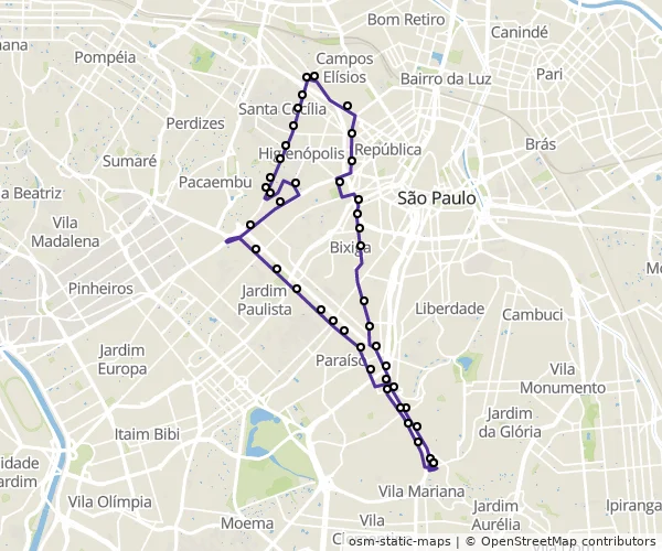Mapa do itinerário da linha