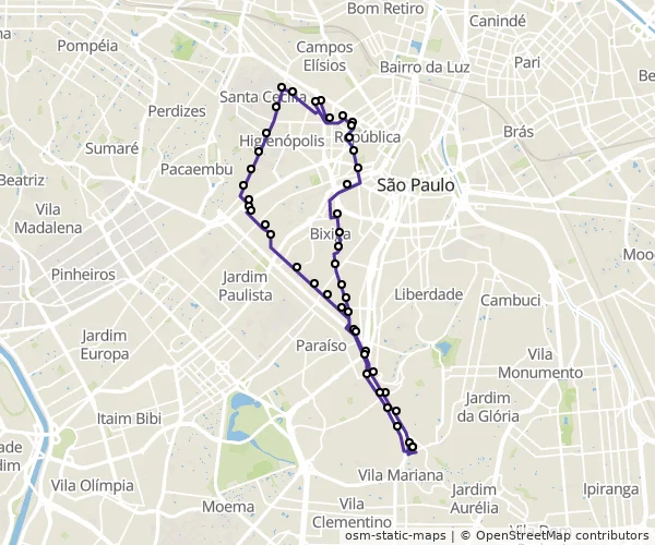 Mapa do itinerário da linha
