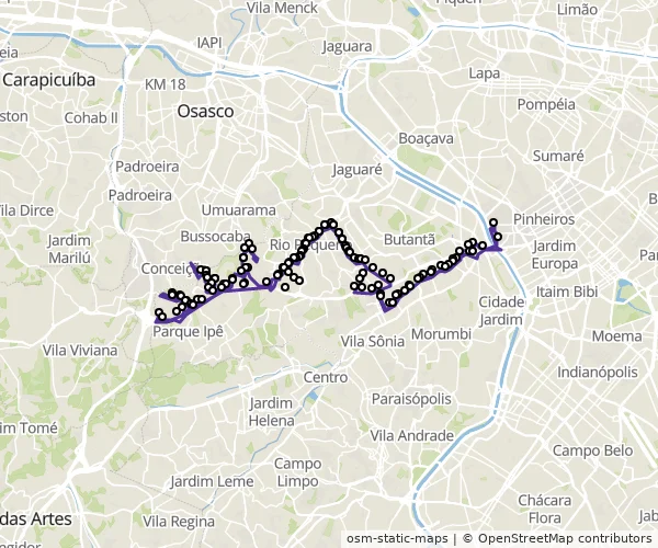 Mapa do itinerário da linha