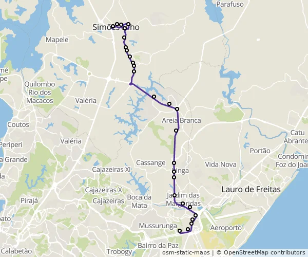 Mapa do itinerário da linha