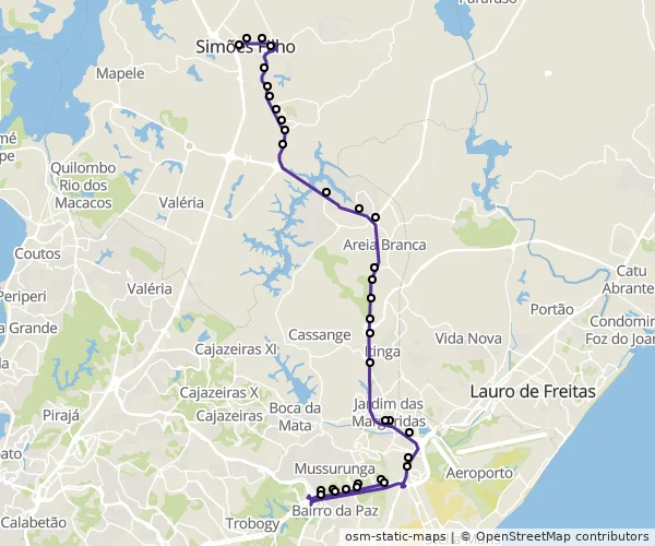 Mapa do itinerário da linha