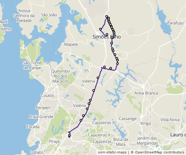 Mapa do itinerário da linha