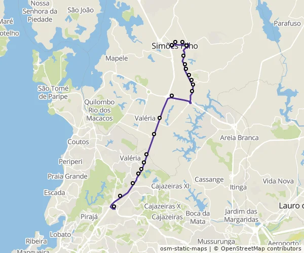 Mapa do itinerário da linha