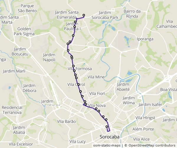 Mapa do itinerário da linha