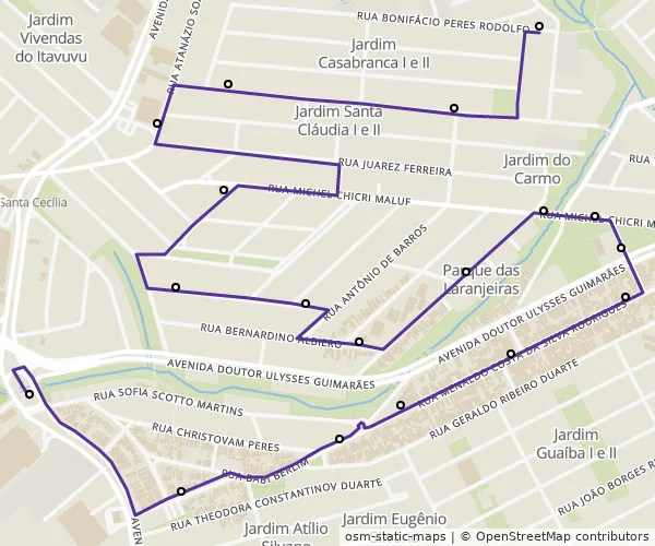 Mapa do itinerário da linha