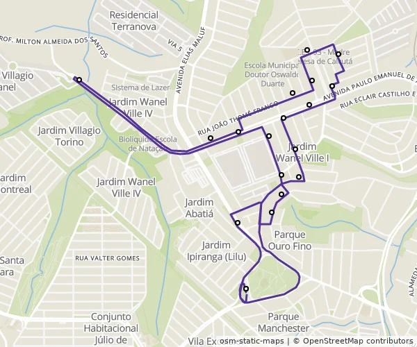 Mapa do itinerário da linha