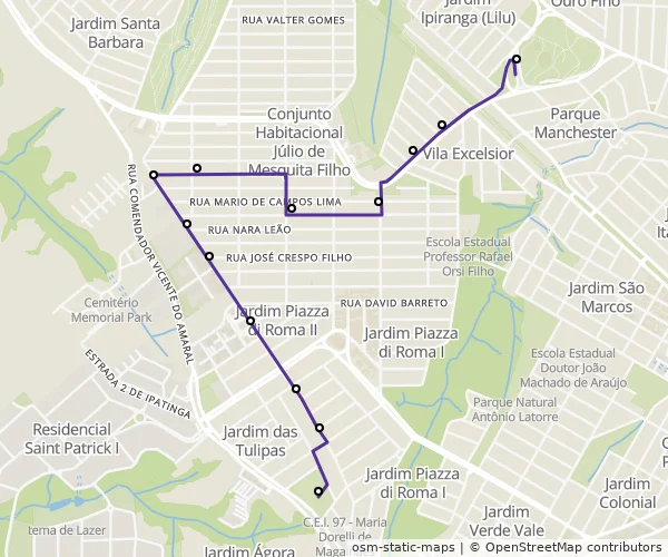 Mapa do itinerário da linha