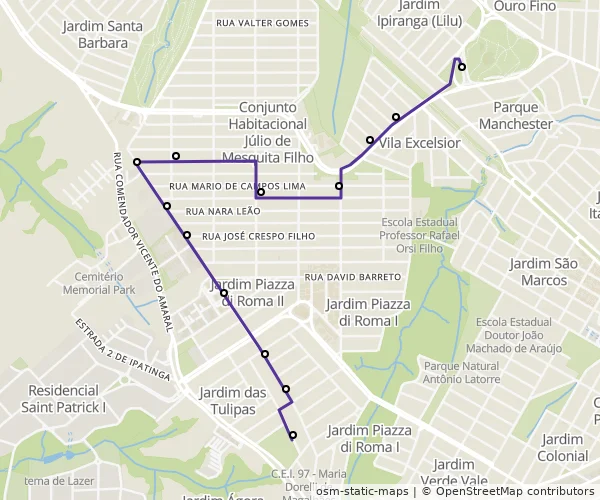Mapa do itinerário da linha
