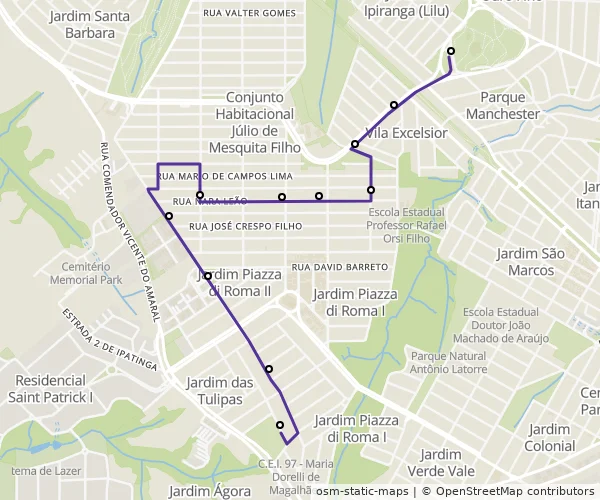 Mapa do itinerário da linha