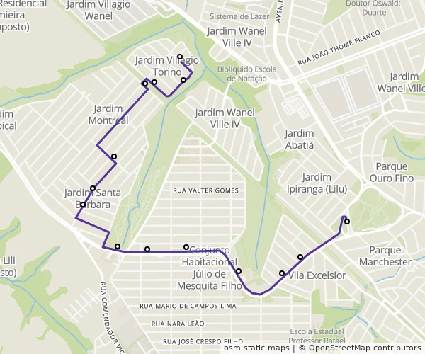 Mapa do itinerário da linha