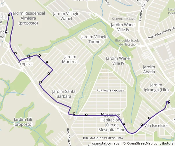 Mapa do itinerário da linha