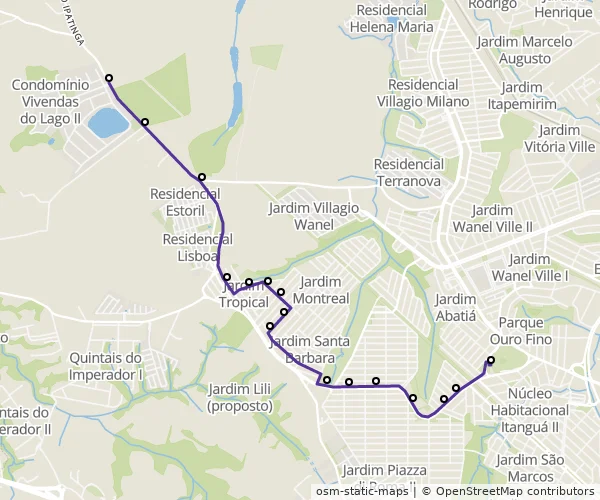 Mapa do itinerário da linha