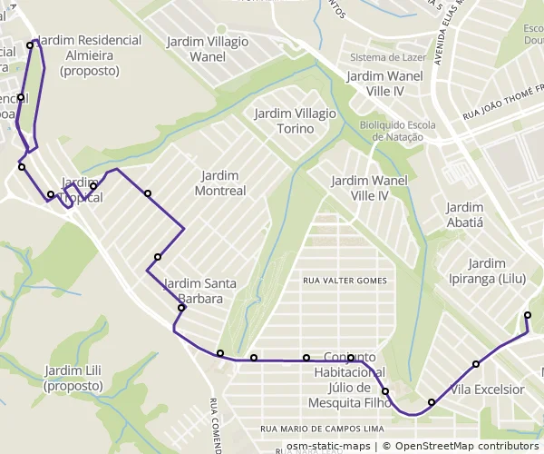 Mapa do itinerário da linha