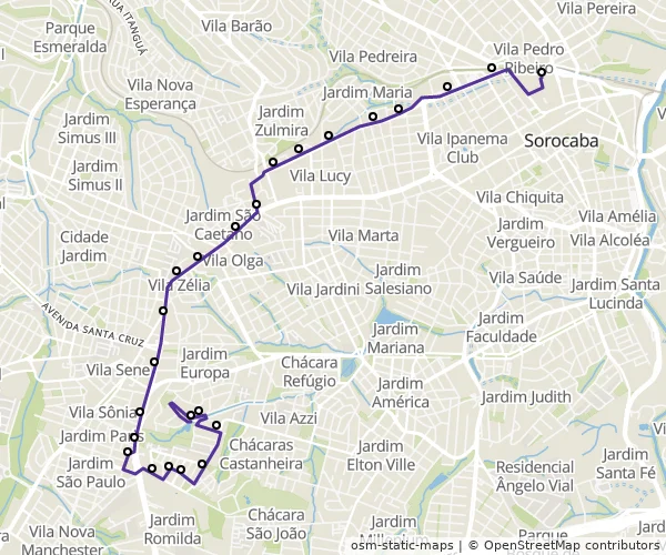 Mapa do itinerário da linha