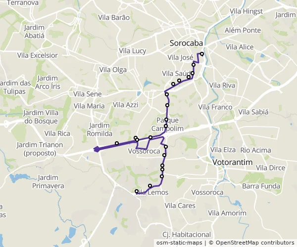 Mapa do itinerário da linha
