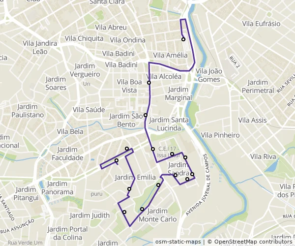 Mapa do itinerário da linha