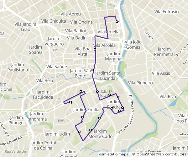 Mapa do itinerário da linha
