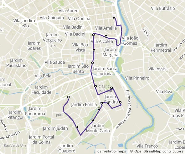 Mapa do itinerário da linha