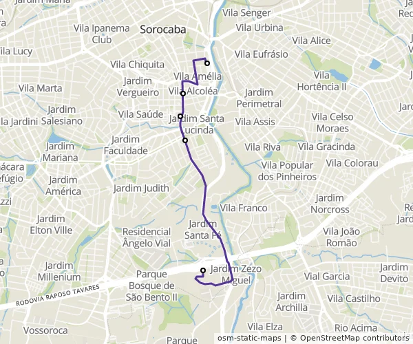 Mapa do itinerário da linha