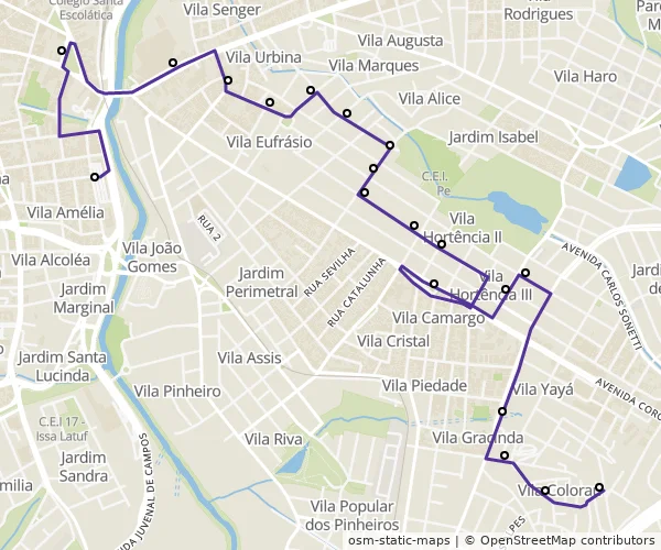 Mapa do itinerário da linha