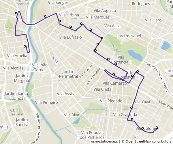 Mapa do itinerário da linha