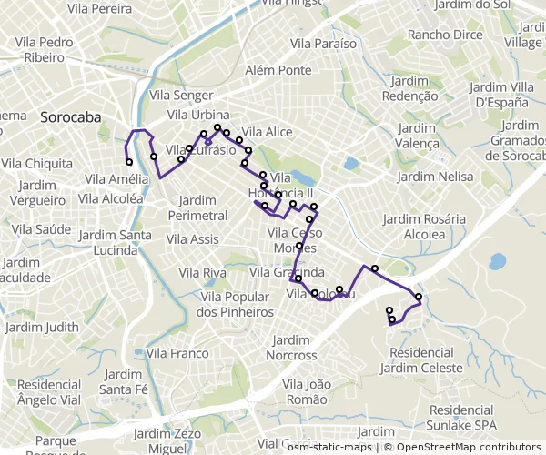 Mapa do itinerário da linha