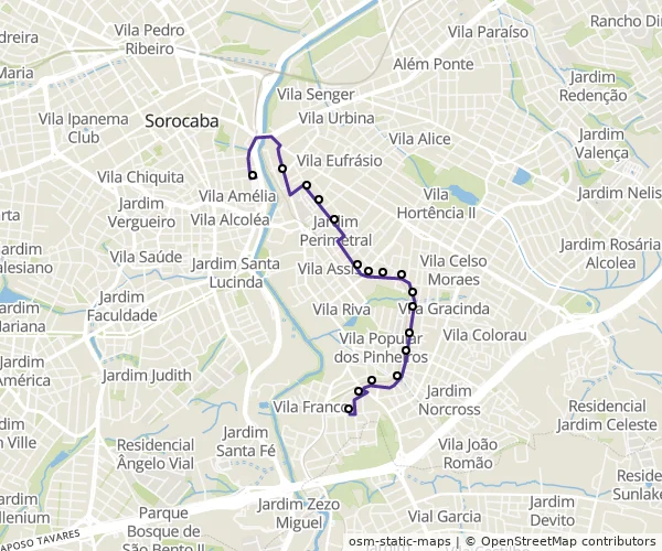 Mapa do itinerário da linha