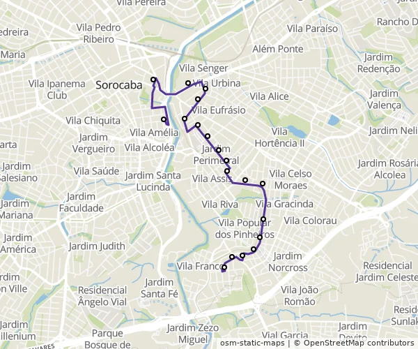 Mapa do itinerário da linha
