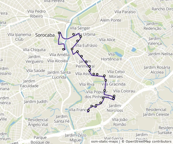 Mapa do itinerário da linha