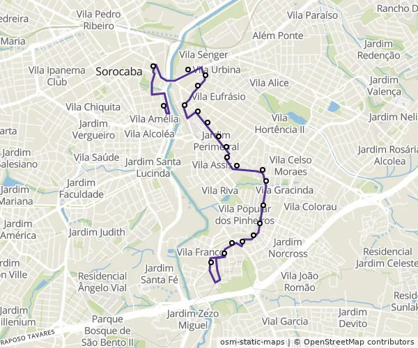 Mapa do itinerário da linha