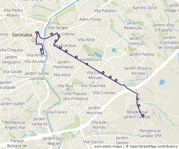 Mapa do itinerário da linha