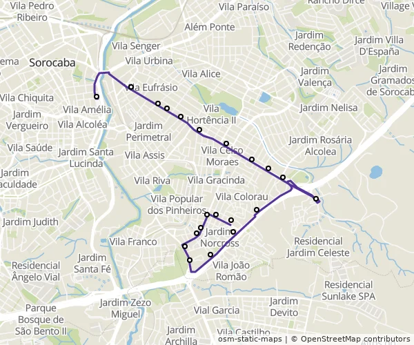Mapa do itinerário da linha
