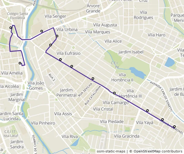 Mapa do itinerário da linha