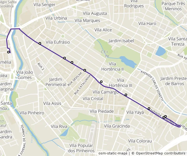Mapa do itinerário da linha