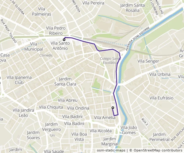 Mapa do itinerário da linha