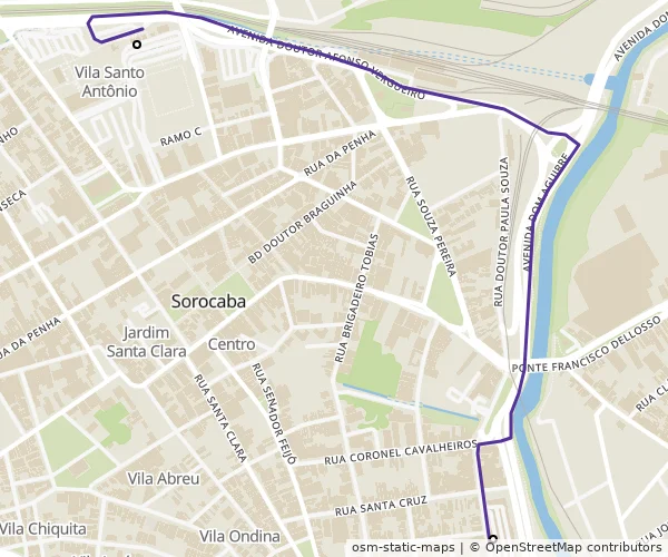 Mapa do itinerário da linha
