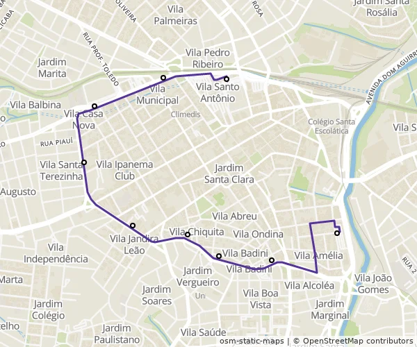 Mapa do itinerário da linha