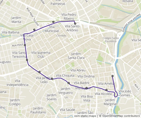 Mapa do itinerário da linha