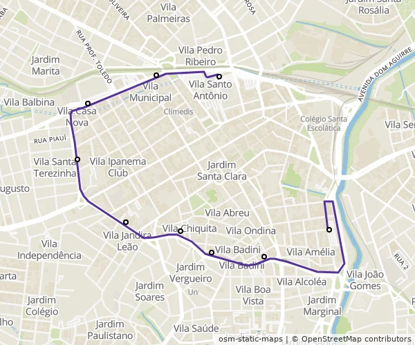 Mapa do itinerário da linha
