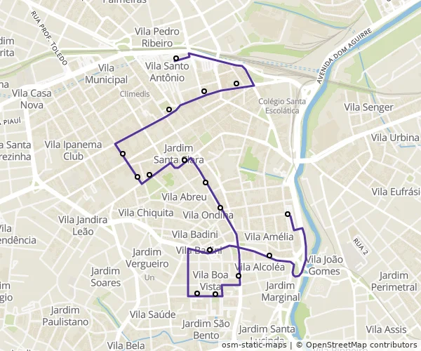 Mapa do itinerário da linha