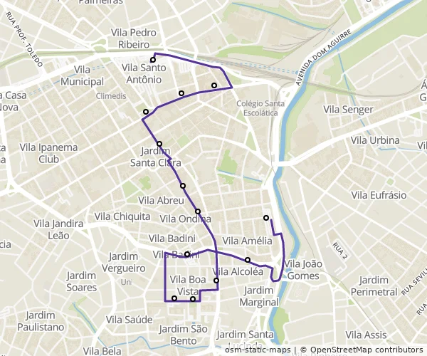Mapa do itinerário da linha
