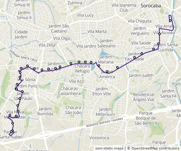 Mapa do itinerário da linha